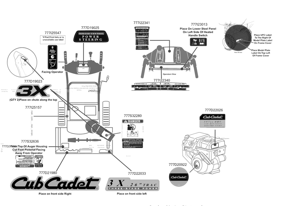 Label Map Diagram and Parts List for 3X26-INCHTRAC (31AH7DSX710)(2016) Cub Cadet Snow Blower